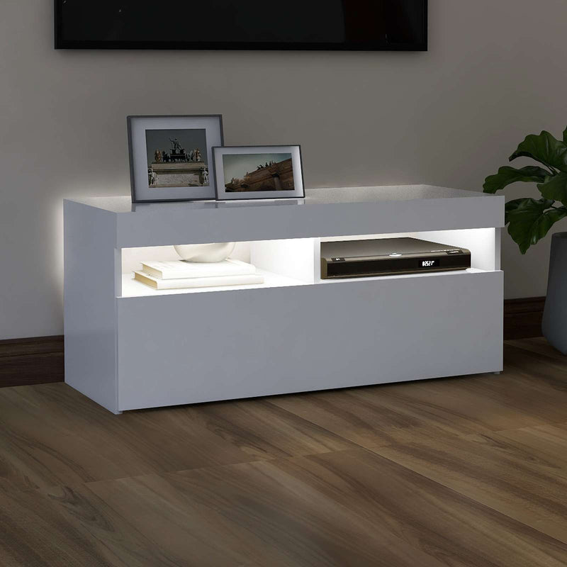Comodă TV cu lumini LED, alb, 90x35x40 cm