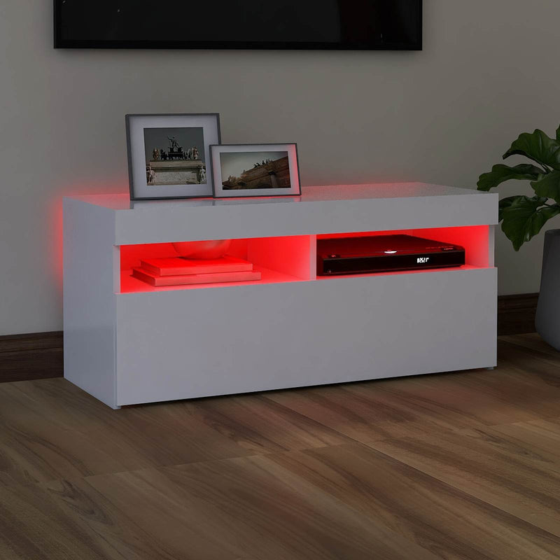 Comodă TV cu lumini LED, alb, 90x35x40 cm