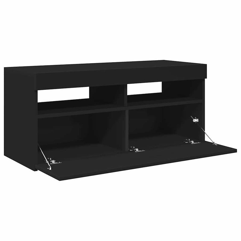 Comodă TV cu lumini LED, negru, 90x35x40 cm