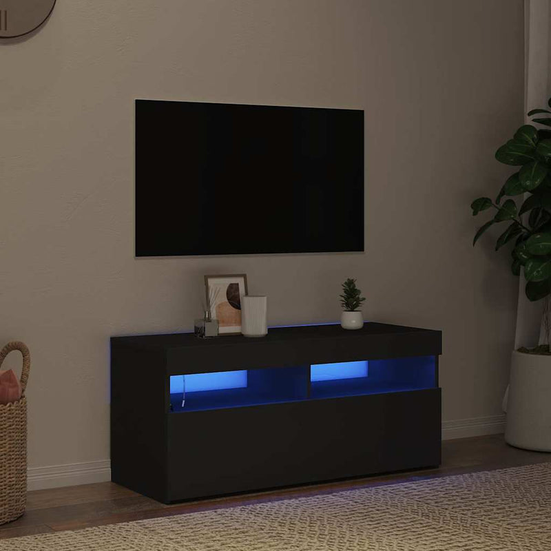Comodă TV cu lumini LED, negru, 90x35x40 cm