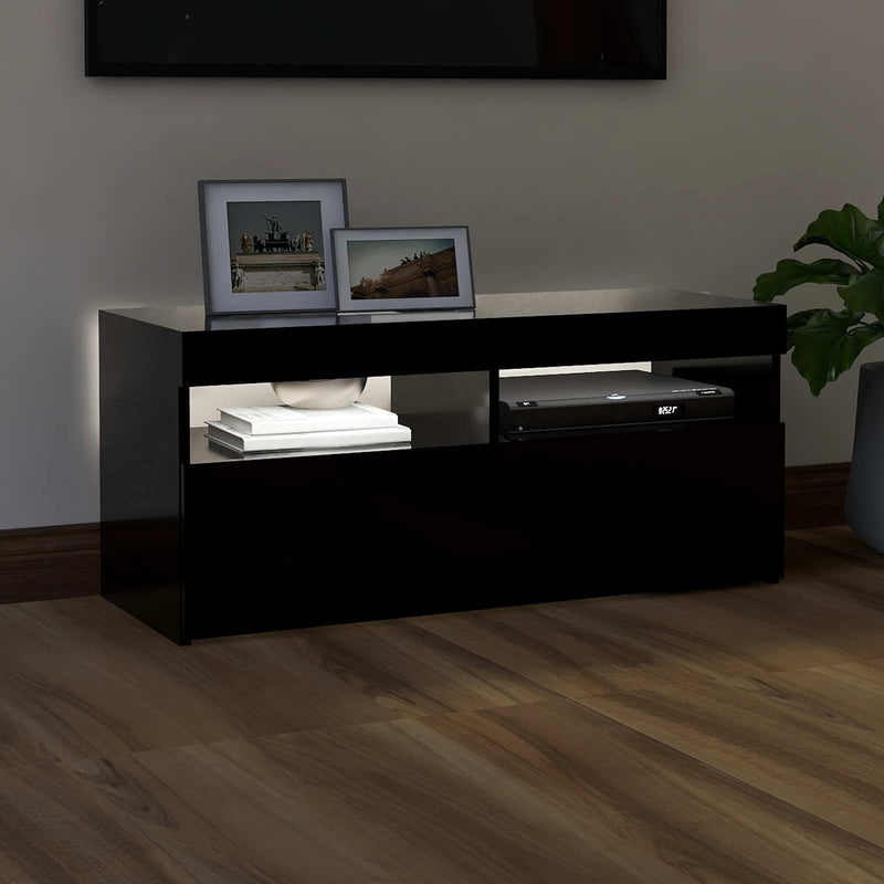 Comodă TV cu lumini LED, negru, 90x35x40 cm
