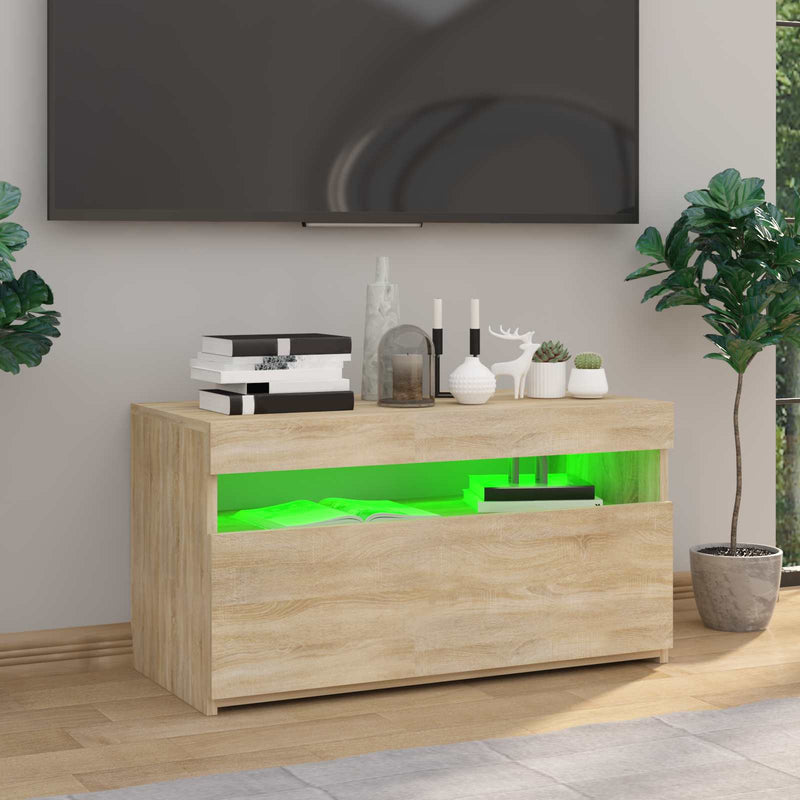 Comodă TV cu lumini LED, stejar sonoma, 75x35x40 cm