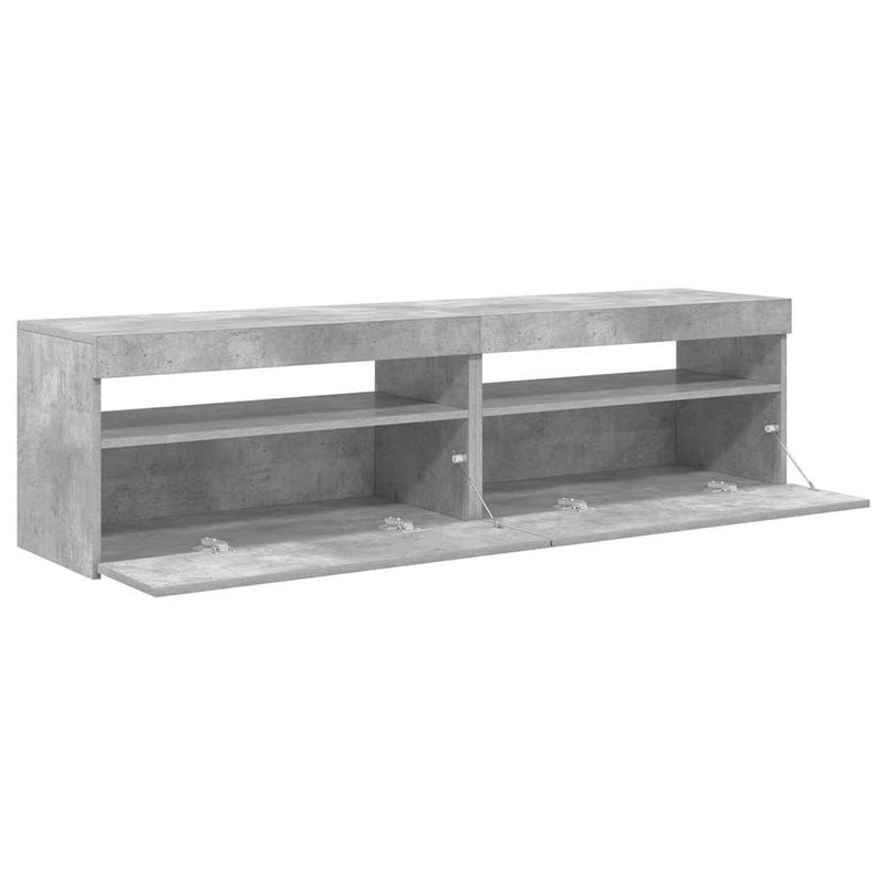Comode TV cu lumini LED, 2 buc., gri beton, 75x35x40 cm