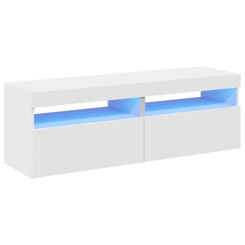 Comode TV cu lumini LED, 2 buc., alb, 60x35x40 cm