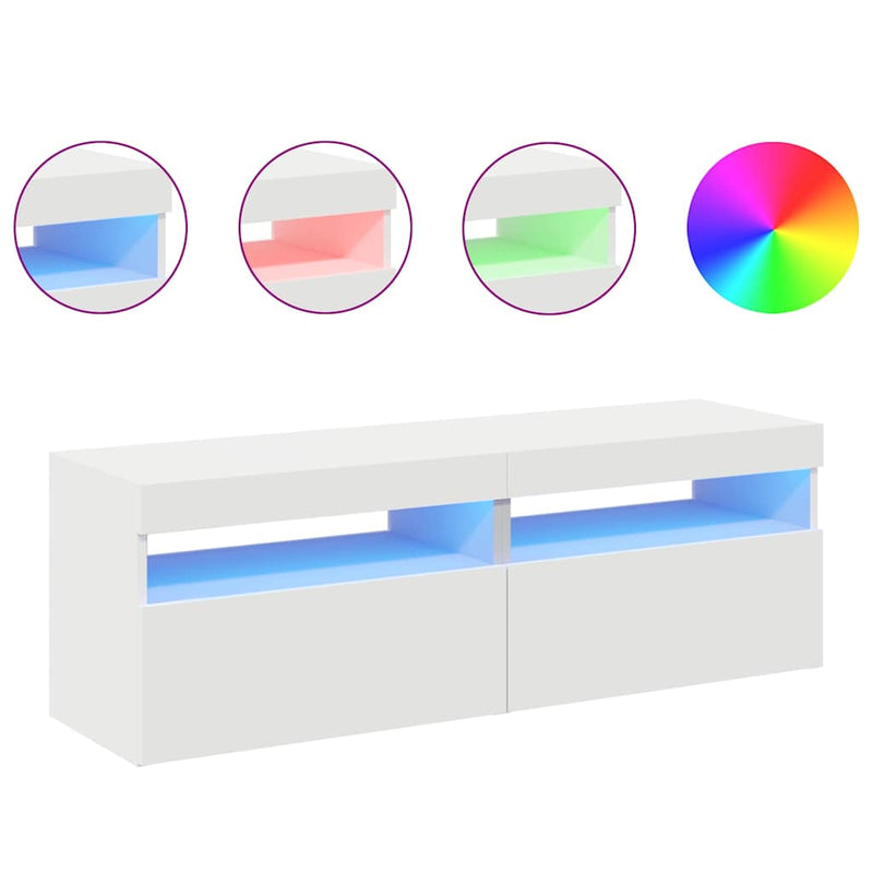 Comode TV cu lumini LED, 2 buc., alb, 60x35x40 cm