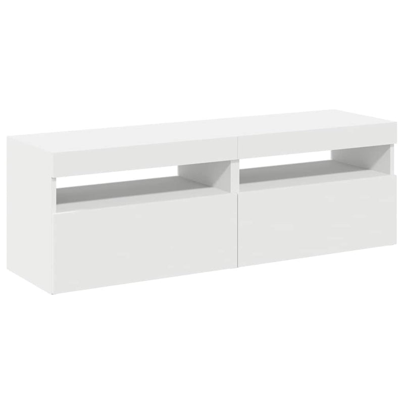 Comode TV cu lumini LED, 2 buc., alb, 60x35x40 cm