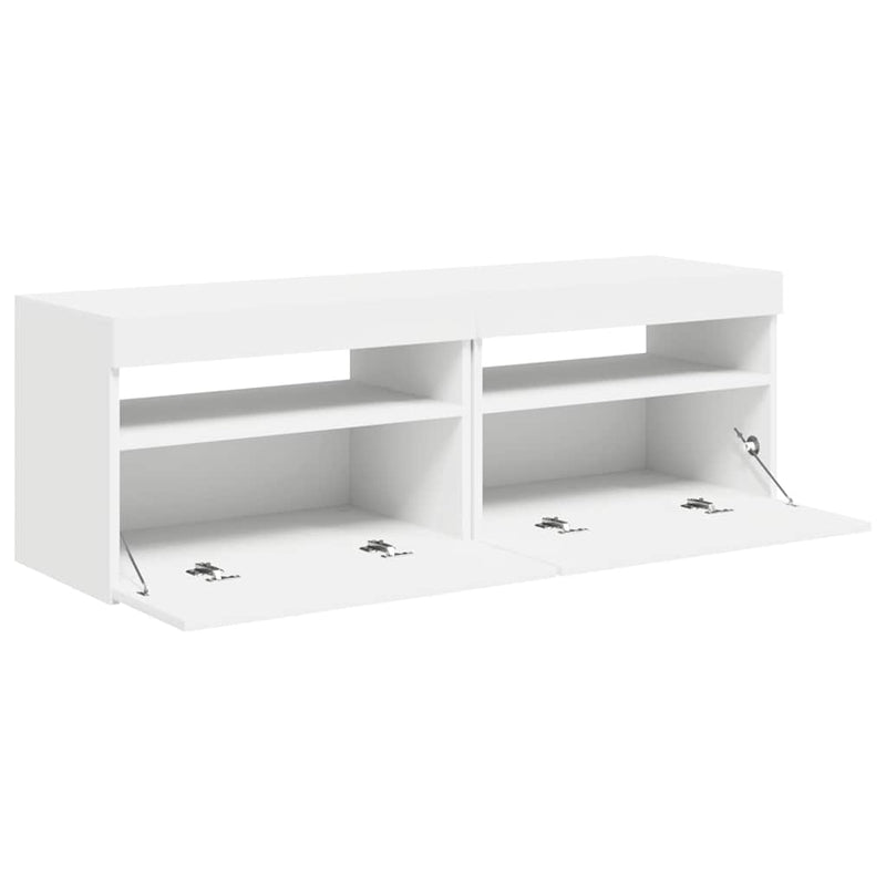 Comode TV cu lumini LED, 2 buc., alb, 60x35x40 cm