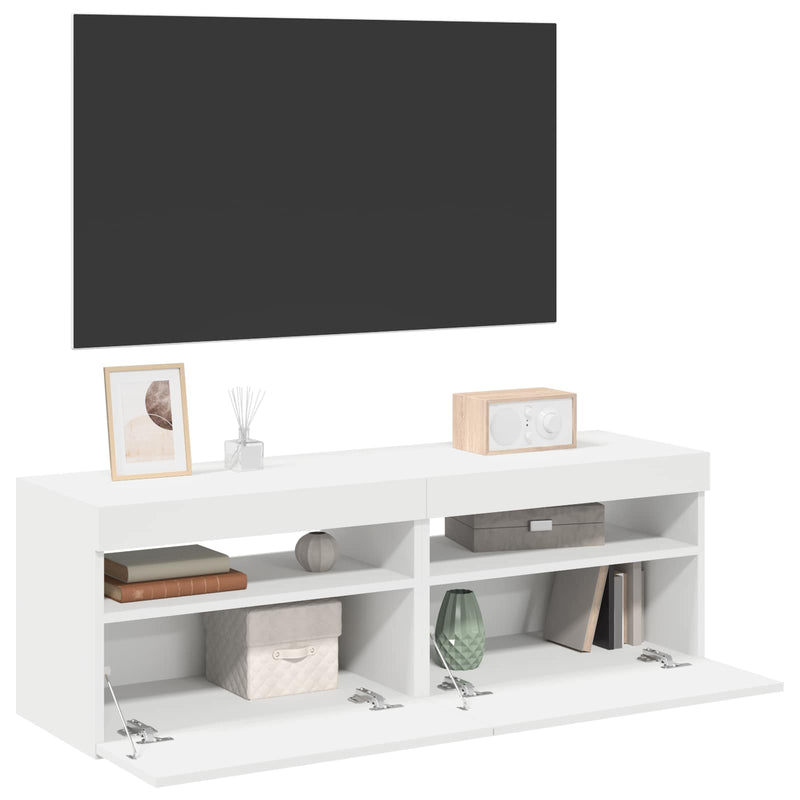 Comode TV cu lumini LED, 2 buc., alb, 60x35x40 cm