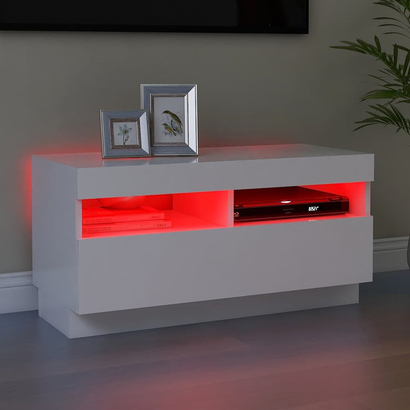 Comodă TV cu lumini LED, alb, 80x35x40 cm