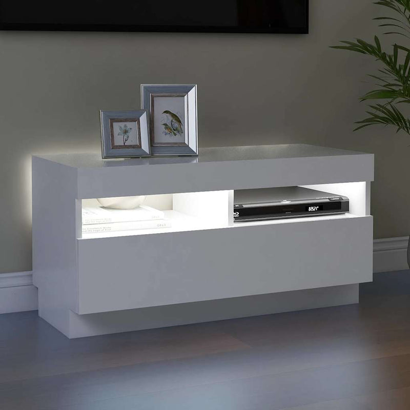 Comodă TV cu lumini LED, alb, 80x35x40 cm