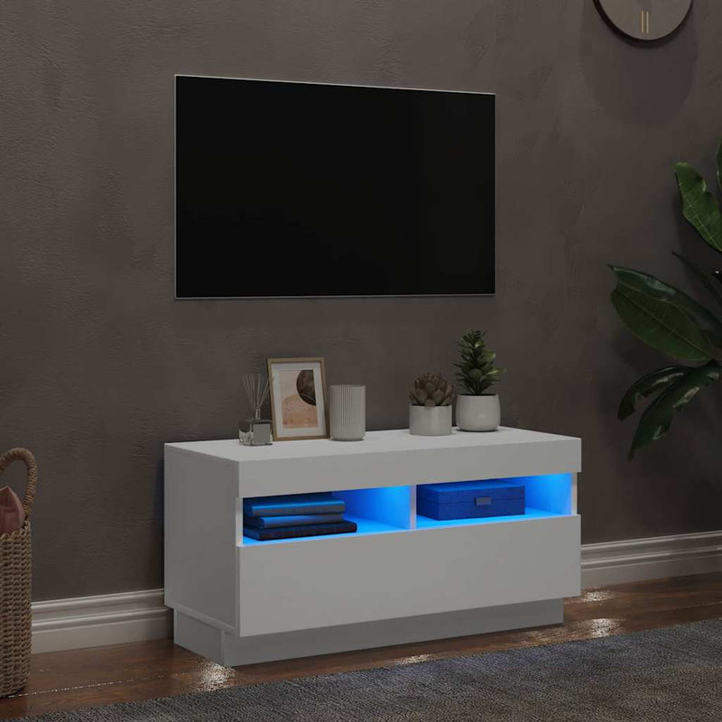 Comodă TV cu lumini LED, alb, 80x35x40 cm