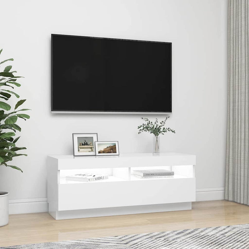 Comodă TV cu lumini LED, alb, 100x35x40 cm