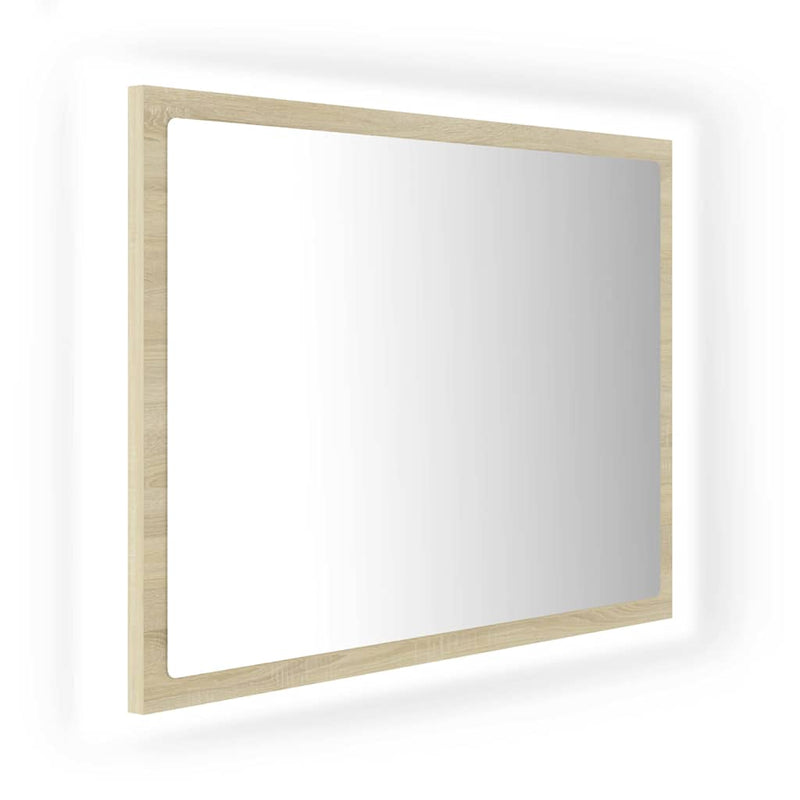 Oglindă de baie cu LED, stejar sonoma, 60x8,5x37 cm, acril