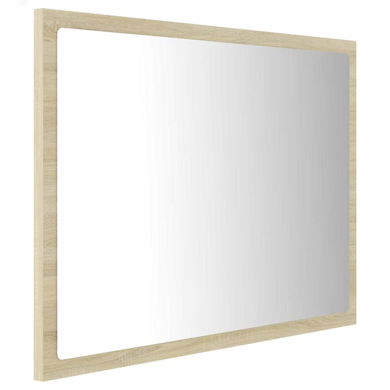 Oglindă de baie cu LED, stejar sonoma, 60x8,5x37 cm, acril