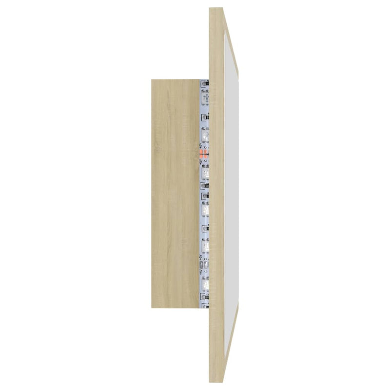 Oglindă de baie cu LED, stejar sonoma, 60x8,5x37 cm, acril