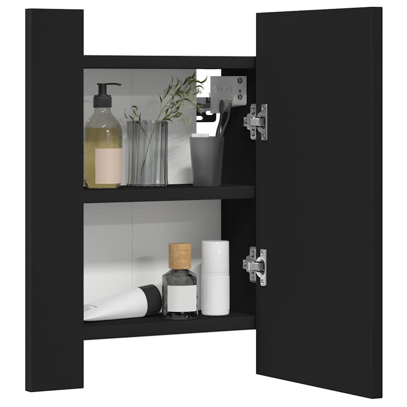 Dulap de baie cu oglindă & LED, negru, 40x12x45 cm, acril