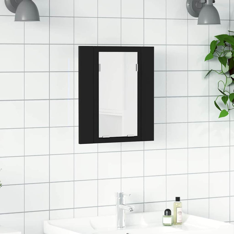 Dulap de baie cu oglindă & LED, negru, 40x12x45 cm, acril