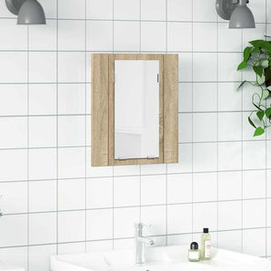 Dulap de baie cu oglindă și LED, stejar Sonoma, 40x12x45 acril