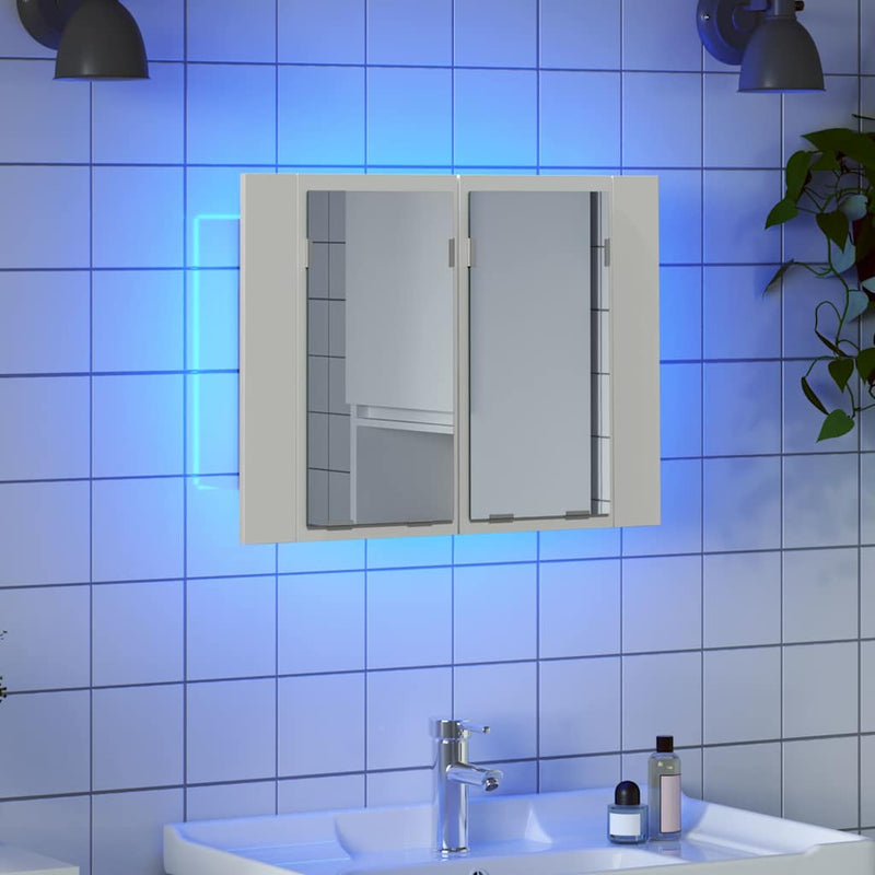 Dulap de baie cu oglindă și LED, alb, 60x12x45 cm acril