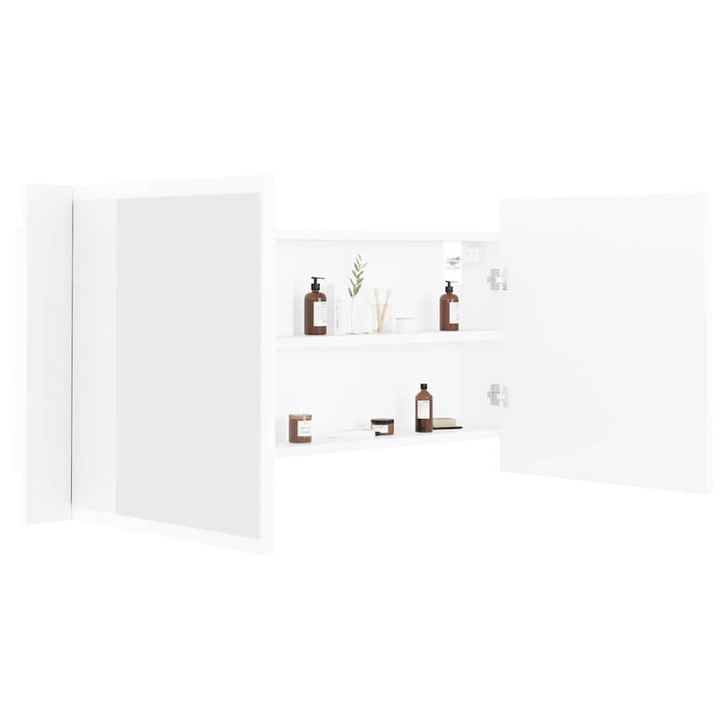 Dulap de baie cu oglindă și LED, alb, 100x12x45 cm, acril