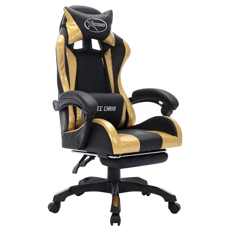 Scaun de racing cu LED RGB, auriu și negru, piele ecologică