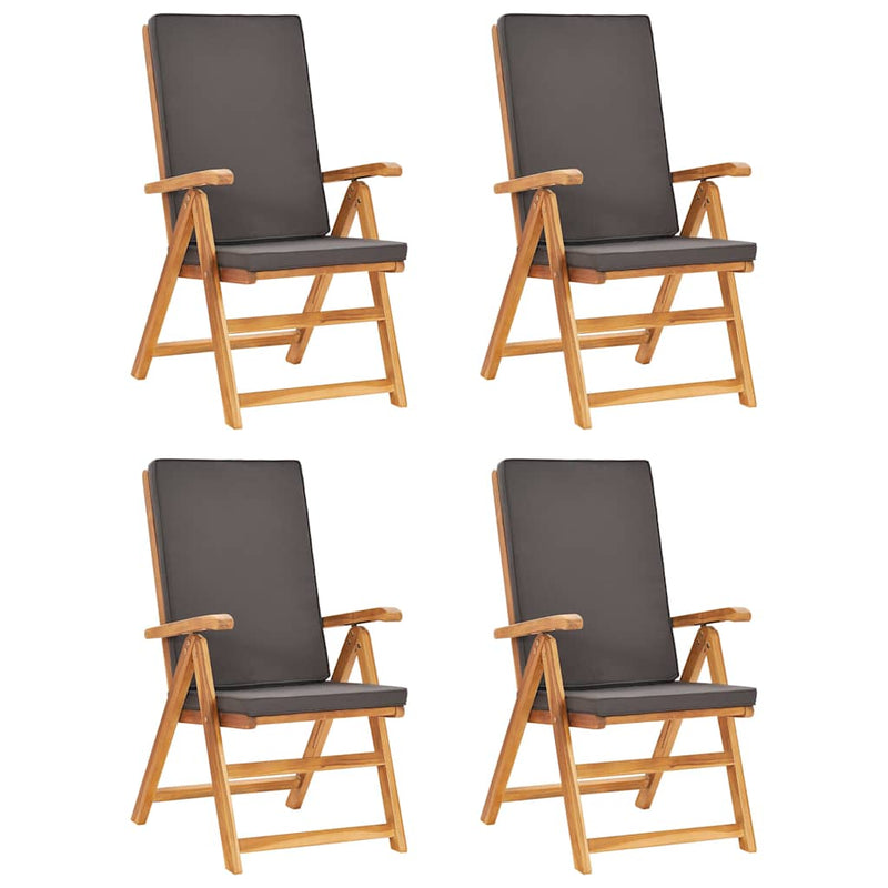 Set mobilier de grădină cu perne gri, 5 piese, lemn masiv tec