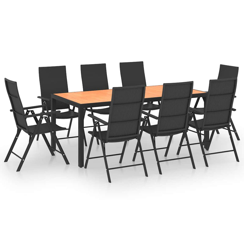 Set mobilier de grădină, 9 piese, negru și maro