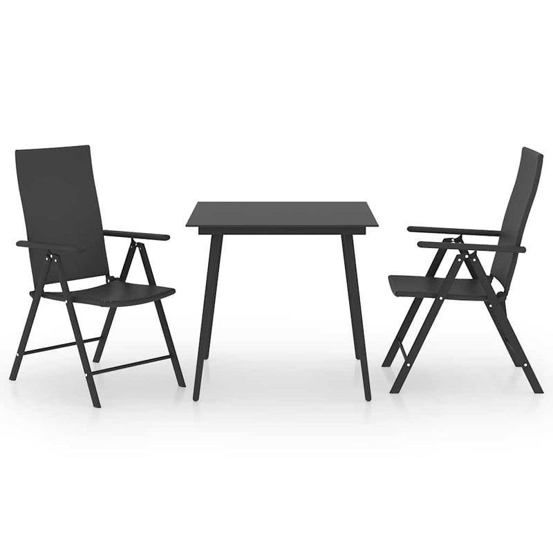 Set mobilier de grădină, 3 piese, negru