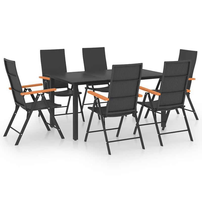 Set mobilier de grădină, 7 piese, negru și maro