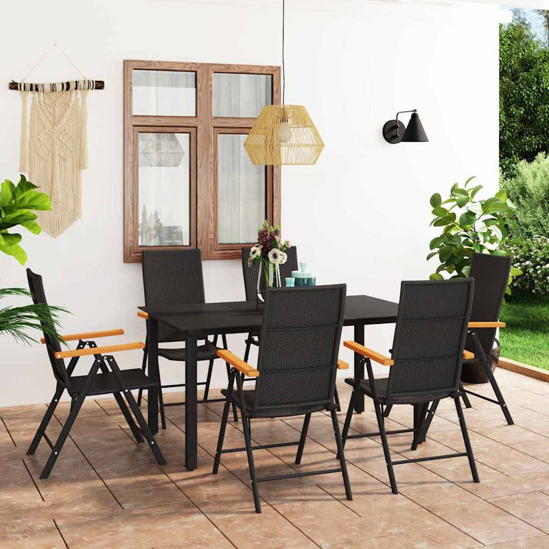 Set mobilier de grădină, 7 piese, negru și maro