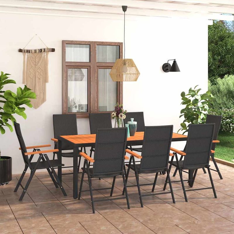 Set mobilier de grădină, 9 piese, negru și maro
