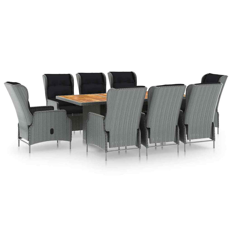 Set mobilier de exterior cu perne 9 piese gri deschis poliratan
