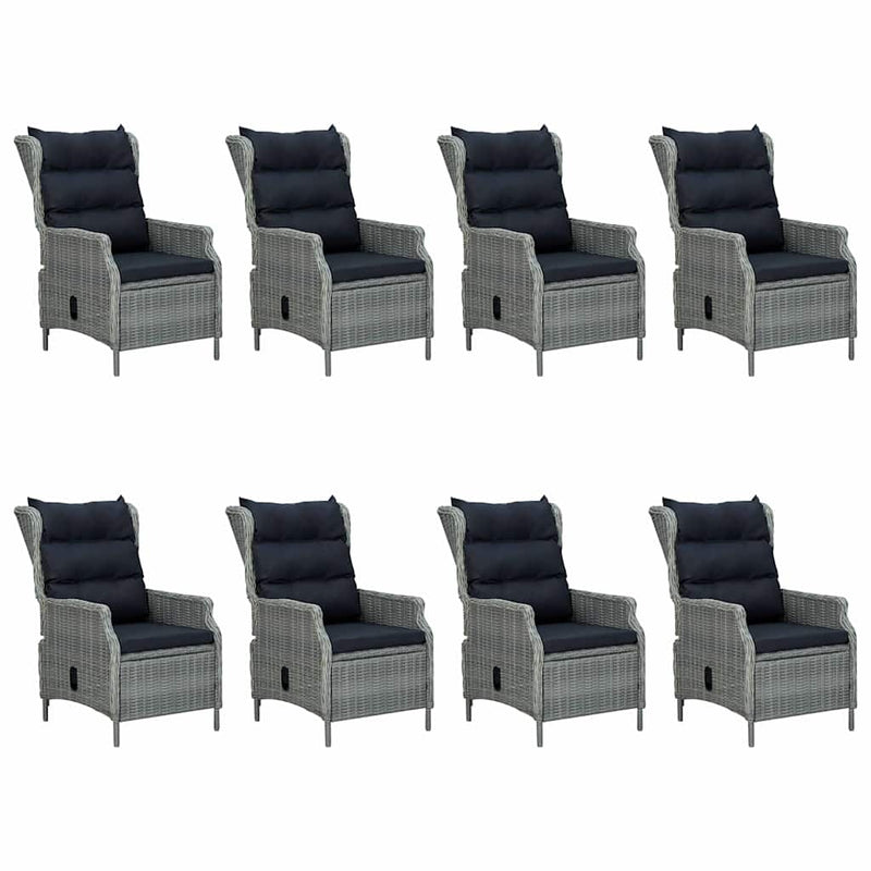 Set mobilier de exterior cu perne 9 piese gri deschis poliratan