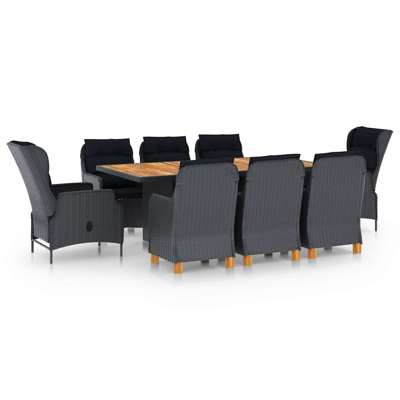 Set mobilier exterior cu perne, 9 piese, gri închis, poliratan