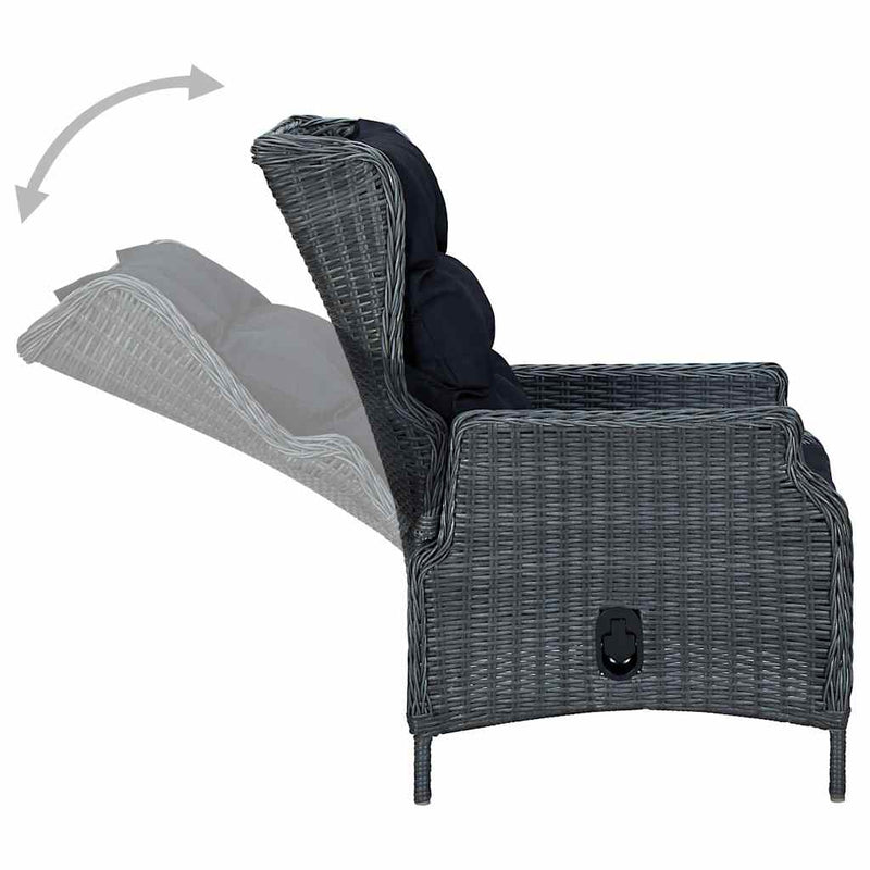 Set mobilier exterior cu perne, 9 piese, gri închis, poliratan