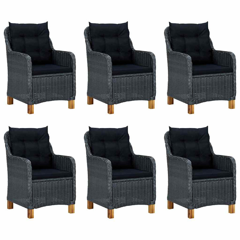 Set mobilier exterior cu perne, 9 piese, gri închis, poliratan