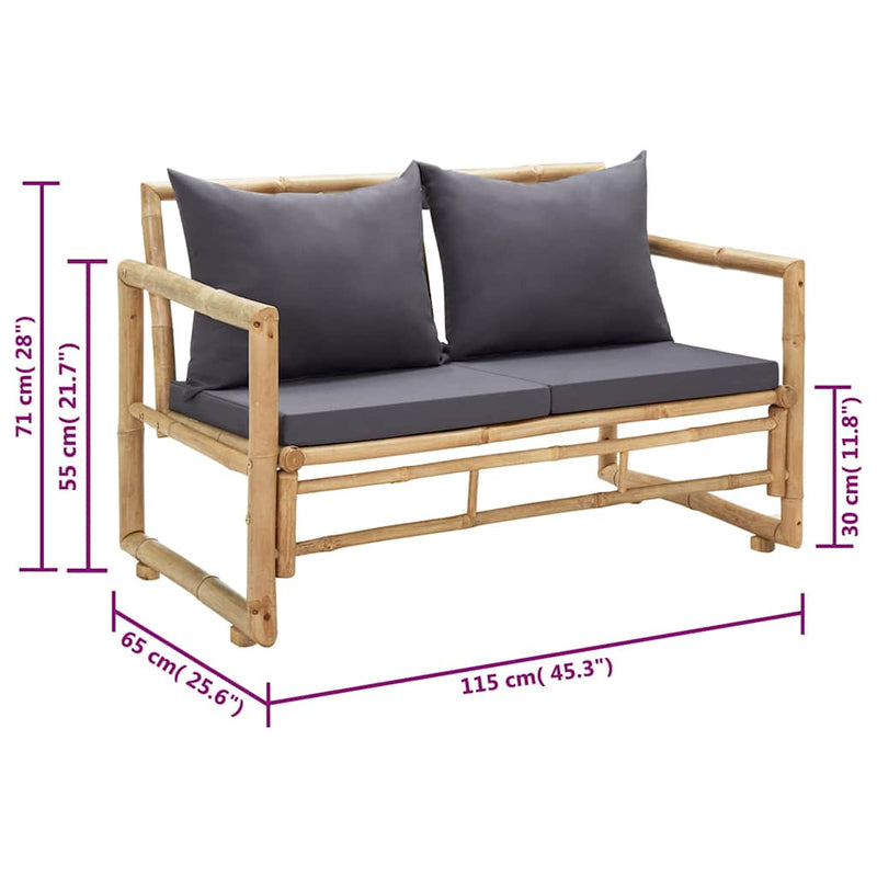Bancă de grădină cu perne, 115 cm, bambus