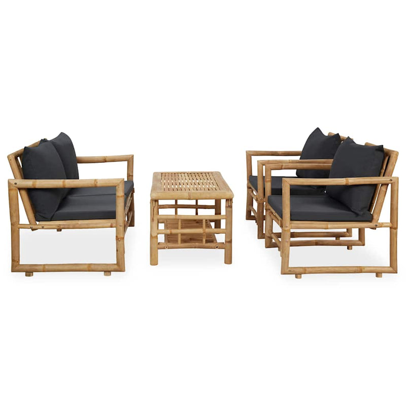 Set mobilier de grădină cu perne, 4 piese, bambus
