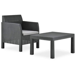Set mobilier de grădină cu perne, 2 piese, antracit, PP ratan