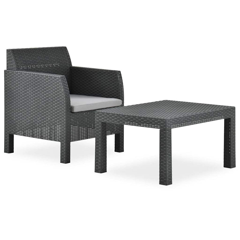 Set mobilier de grădină cu perne, 2 piese, antracit, PP ratan