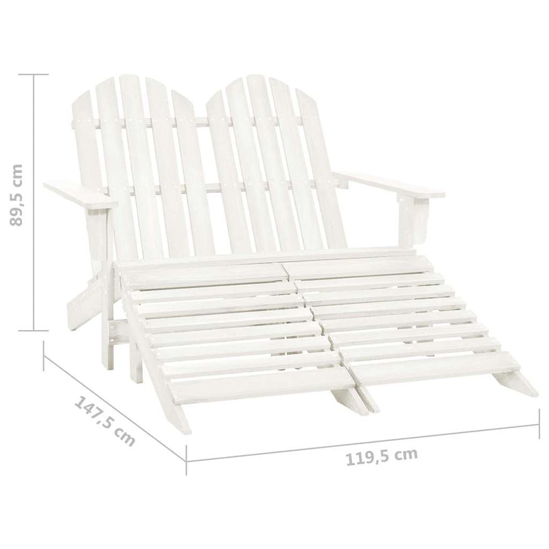 Scaun grădină Adirondack cu 2 locuri & otoman alb, lemn de brad