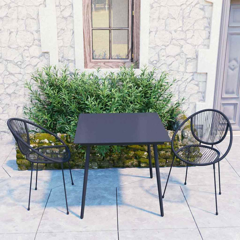 Set mobilier de exterior, 3 piese, negru, ratan PVC