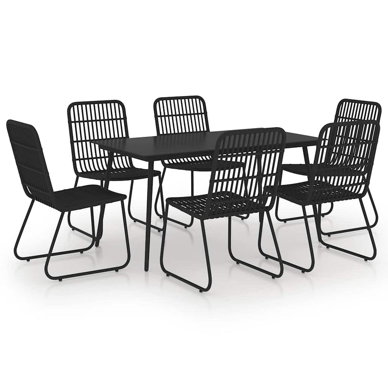 Set mobilier de exterior, 7 piese, negru, poliratan și sticlă