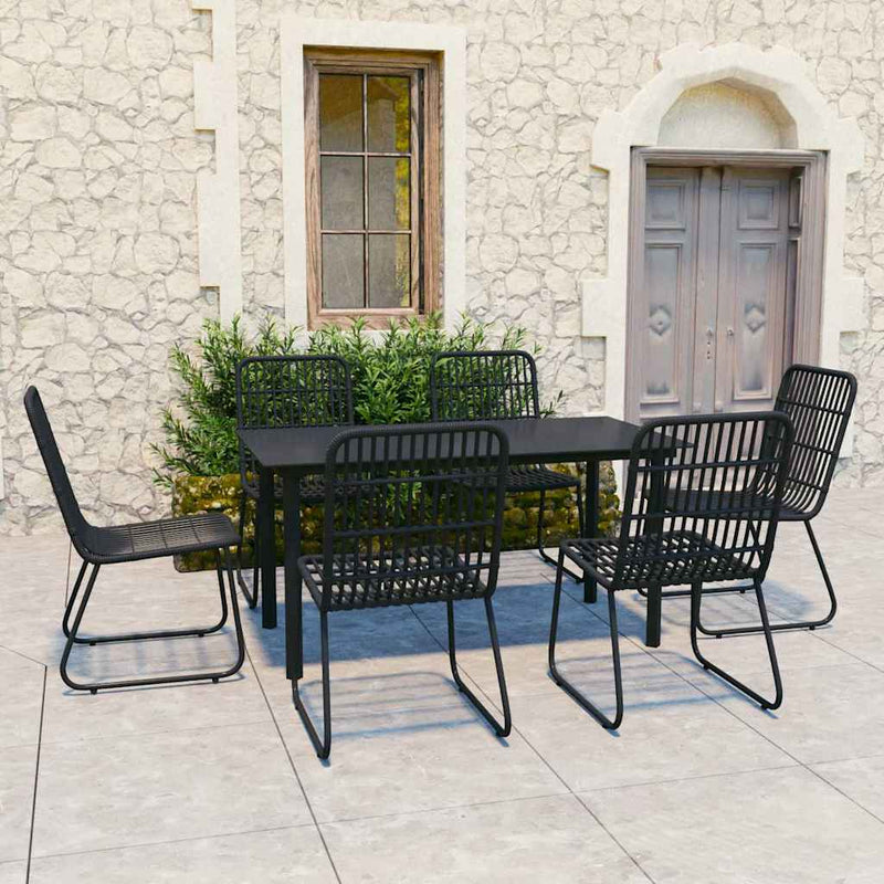 Set mobilier de exterior, 7 piese, poliratan și sticlă