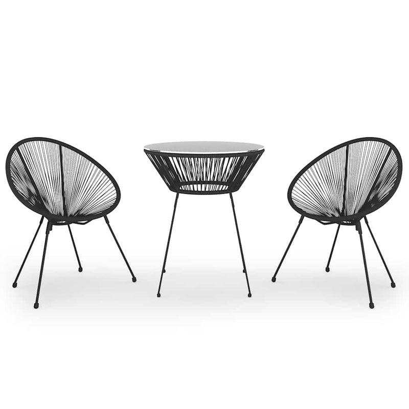 Set mobilier de exterior, 3 piese, negru, ratan PVC