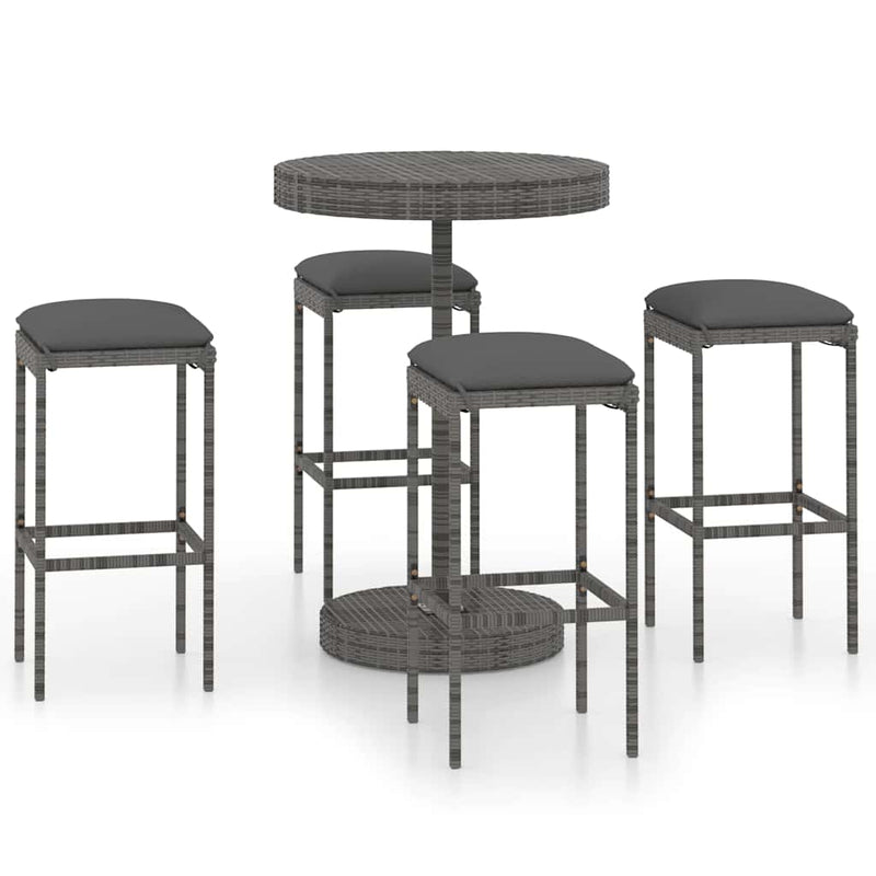 Set mobilier bar de grădină cu perne, 5 piese, gri, poliratan