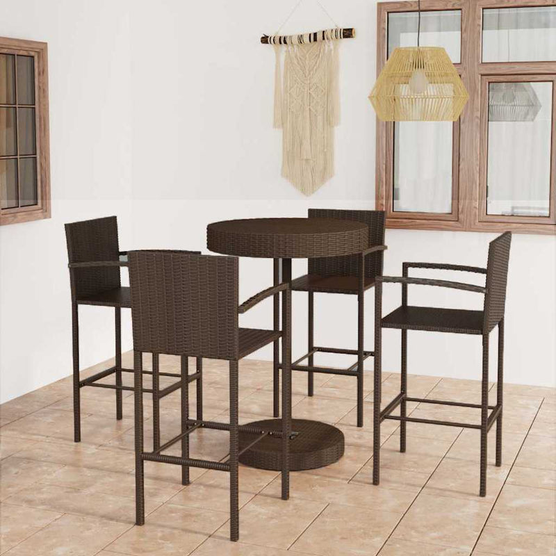 Set mobilier bar de grădină, 5 piese, maro, poliratan