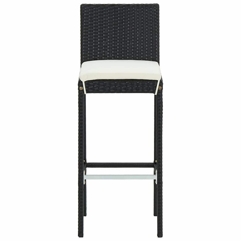 Set bar de exterior, cu perne, 3 piese, negru, poliratan