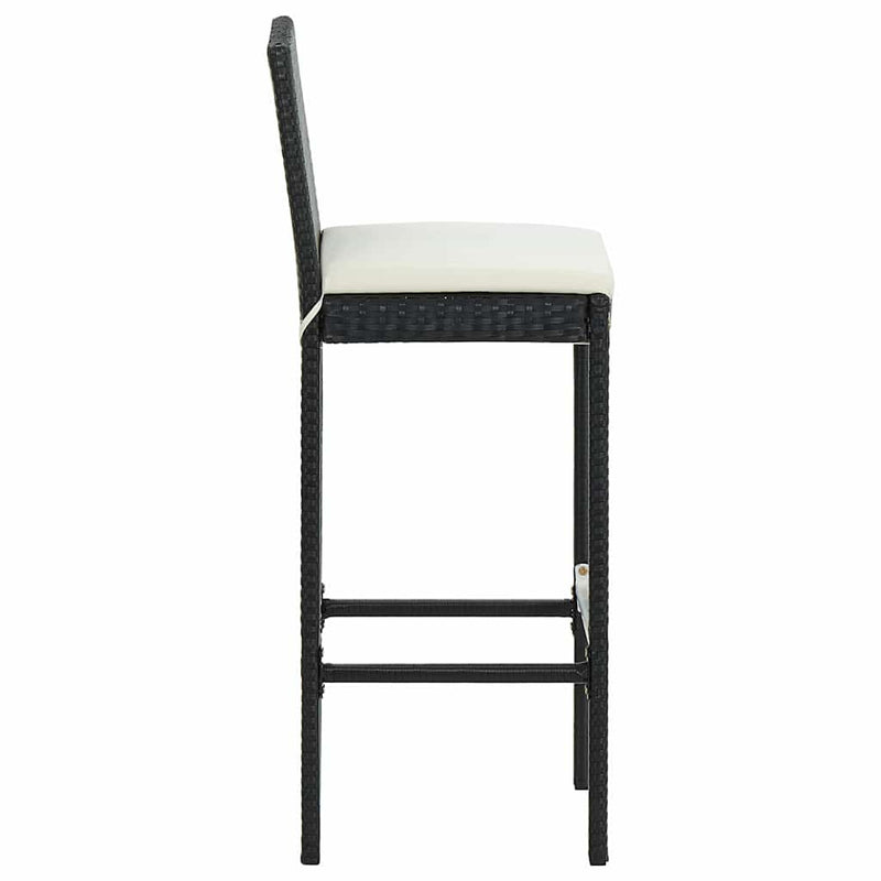 Set bar de exterior, cu perne, 3 piese, negru, poliratan