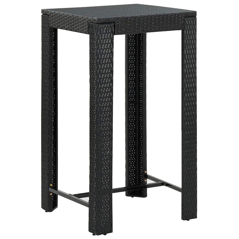 Set bar de exterior, cu perne, 3 piese, negru, poliratan